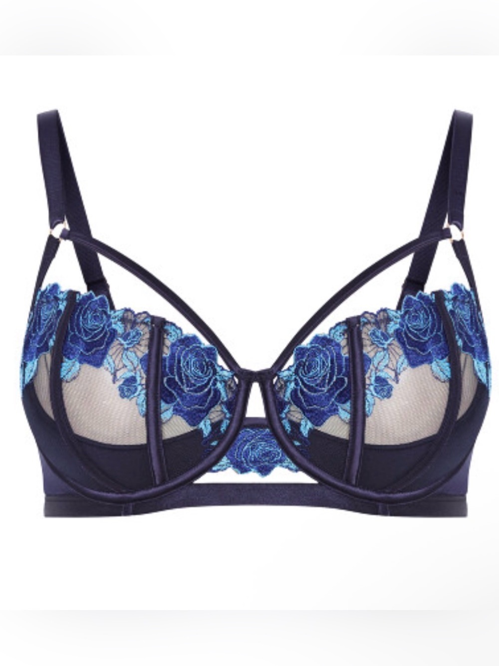 City Chic Navy & Bright Blue Rose-Embroidered Underwire Bra
